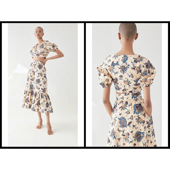 💕A.L.C.💕 Rylan Printed Puff Sleeve Top & Lucie Floral Maxi Skirt  ~ Apricot 2 - Picture 8 of 16